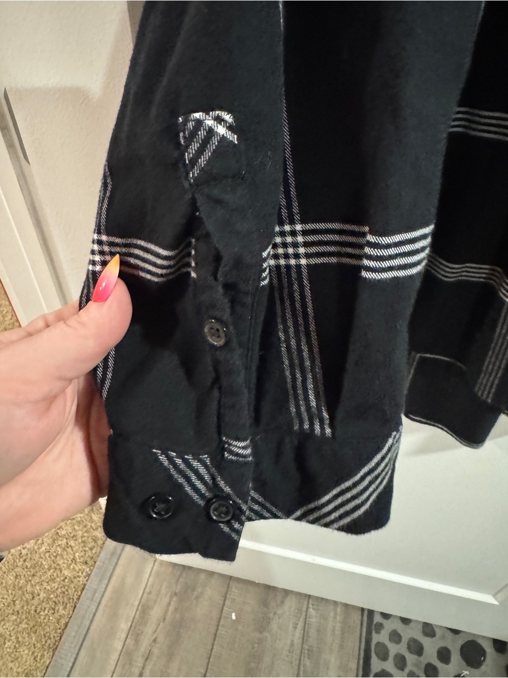 Ava & Viv Black Shirt with White Windowpane Plaid - Picture 2 of 6
